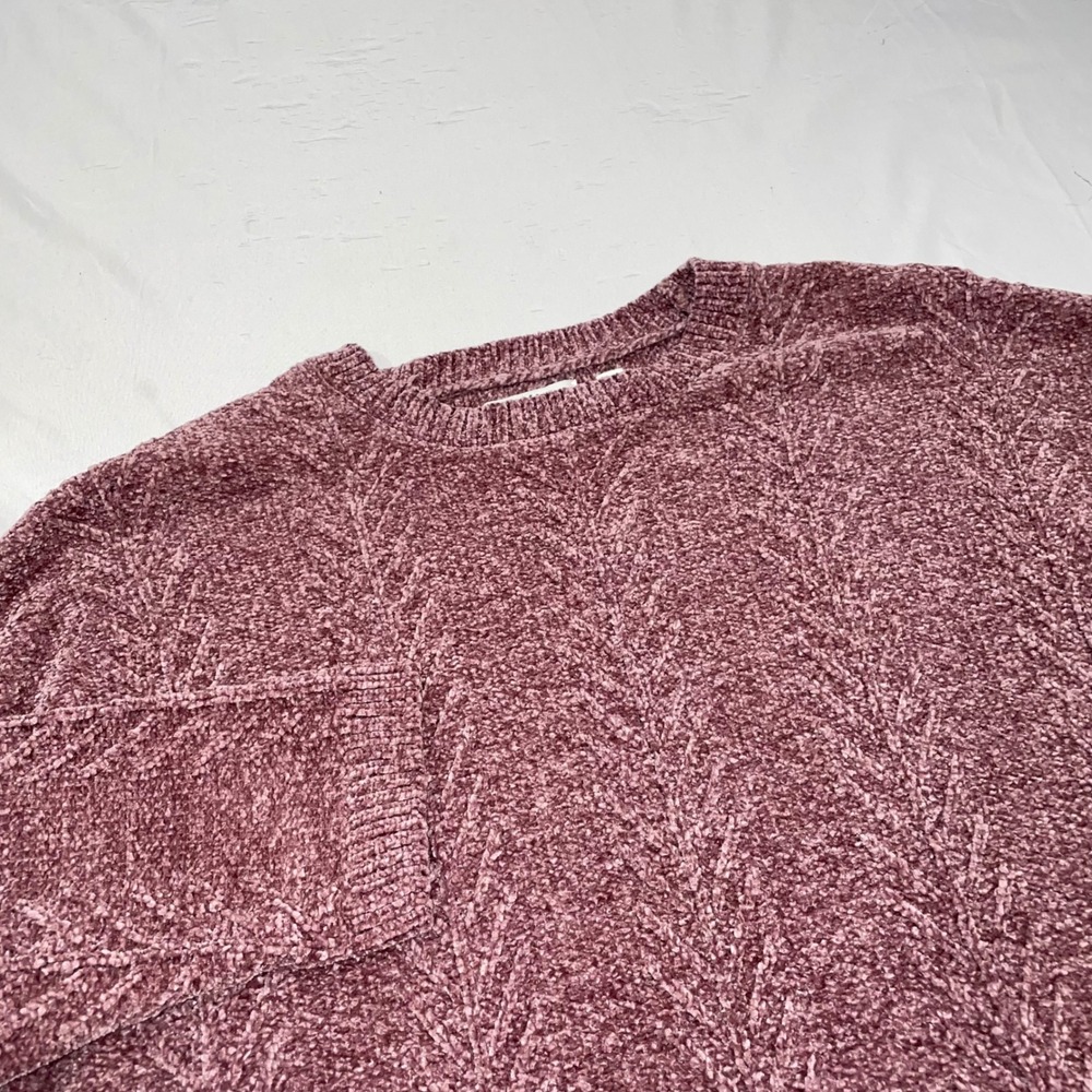 Orvis Womens Chenille Cable Knit Sweater Mauve Pink Crew Neck Large